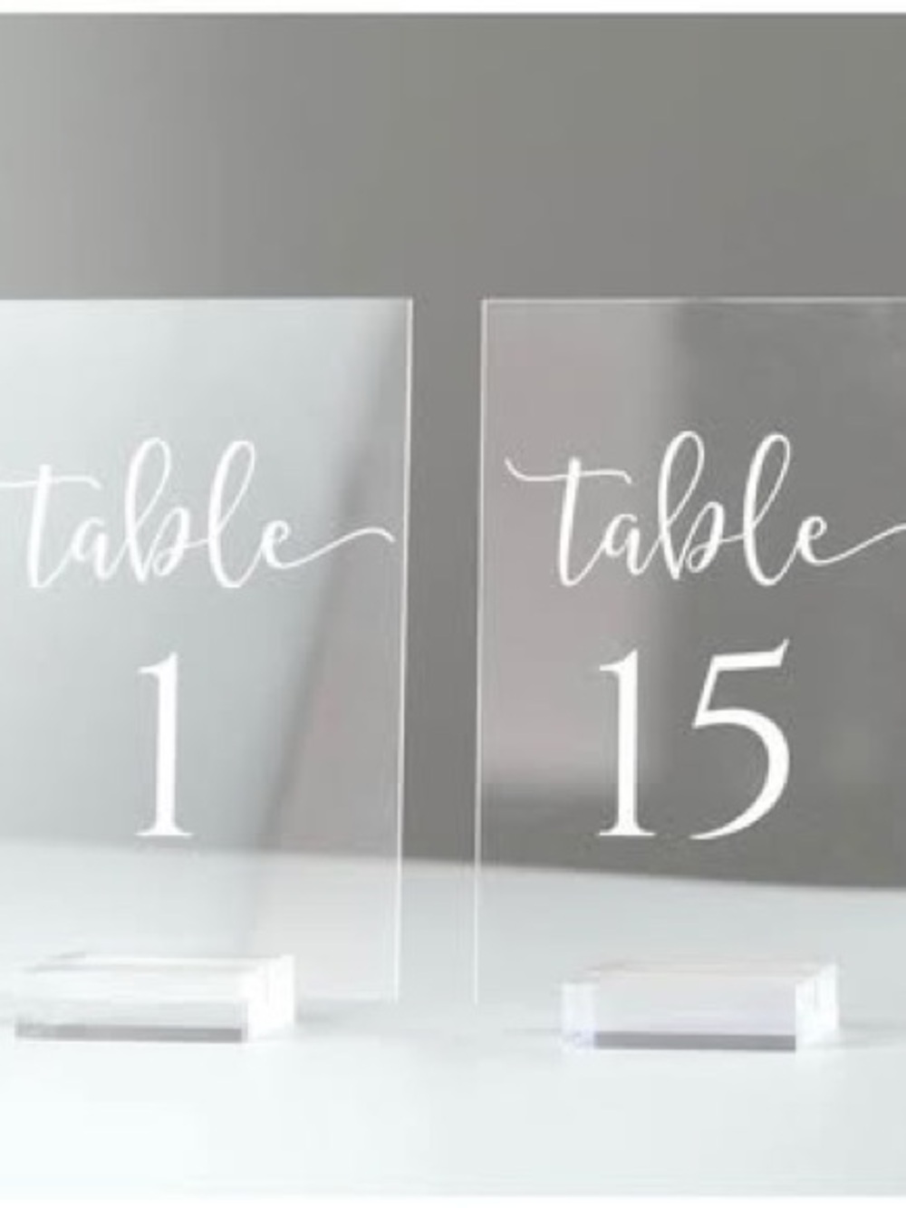 Clear Acrylic Table Numbers - White Script